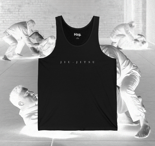 Black tank top with 'Jiu Jitsu' text on a white background